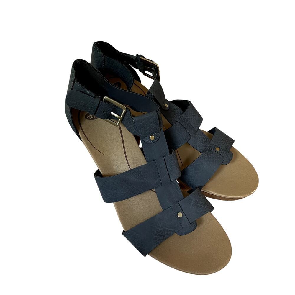Dr Scholls shoes blue leather strappy heeled sandals‎ women's size 8 casual